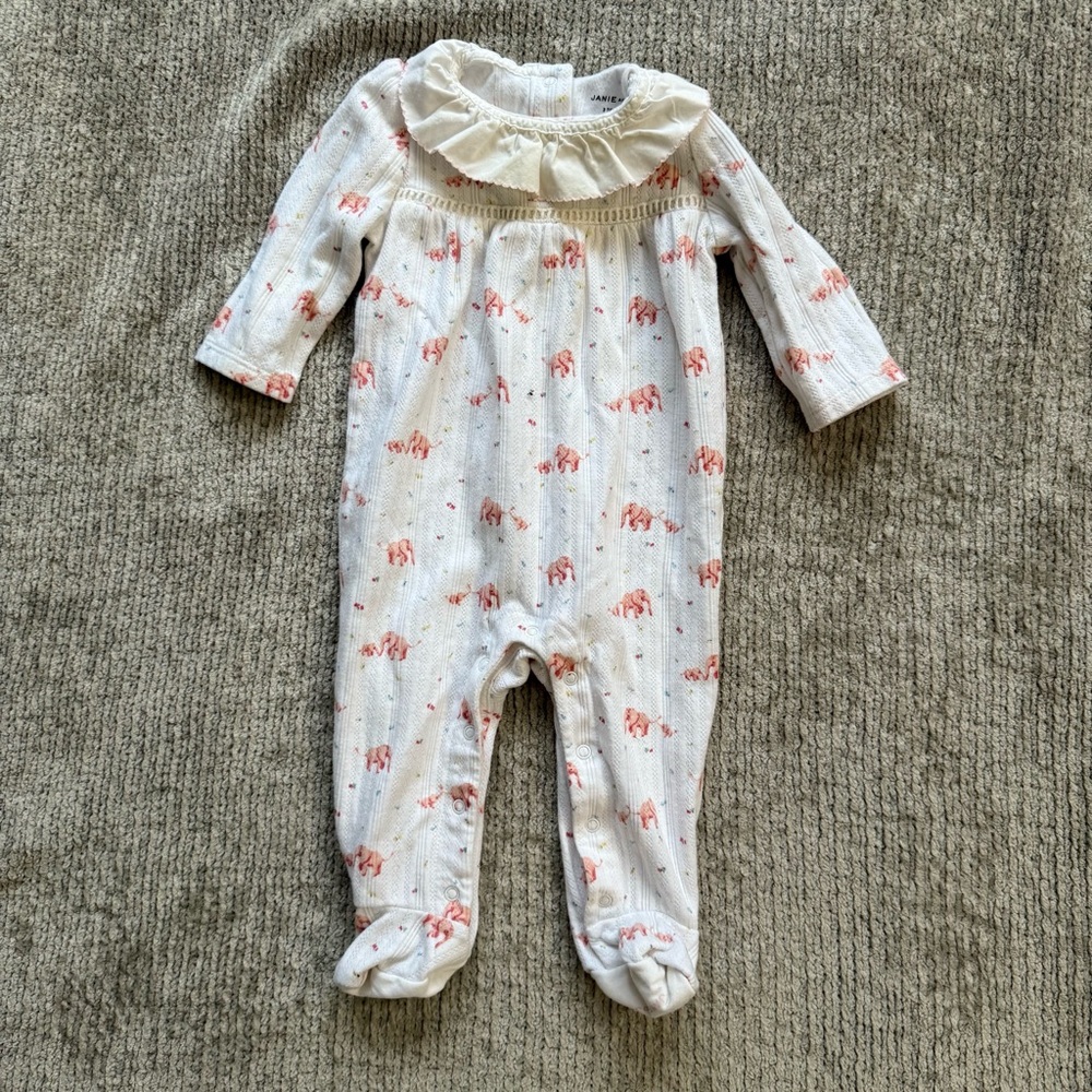 Janie and Jack Baby Girl Elephant Footed Sleeper 3–6 Months Ruffle Collar